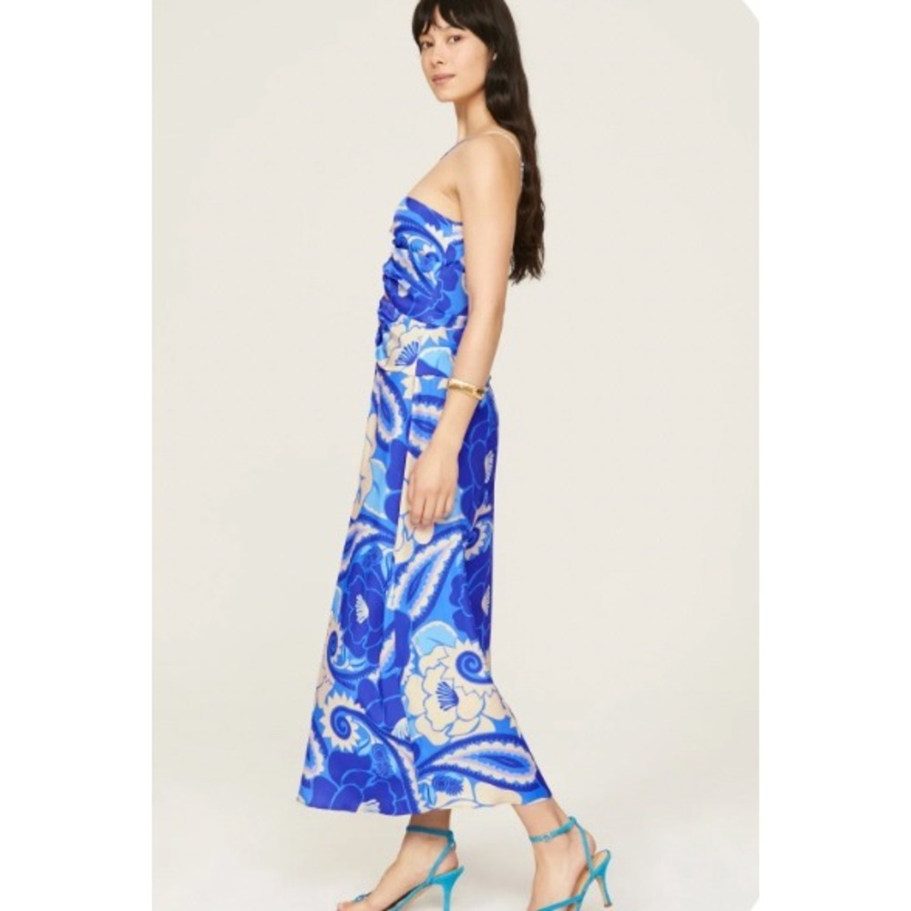Farm Rio Blue Floral Cutout Halter Maxi Dress Tropical Print Boho Sleeveless | M - Picture 3 of 13